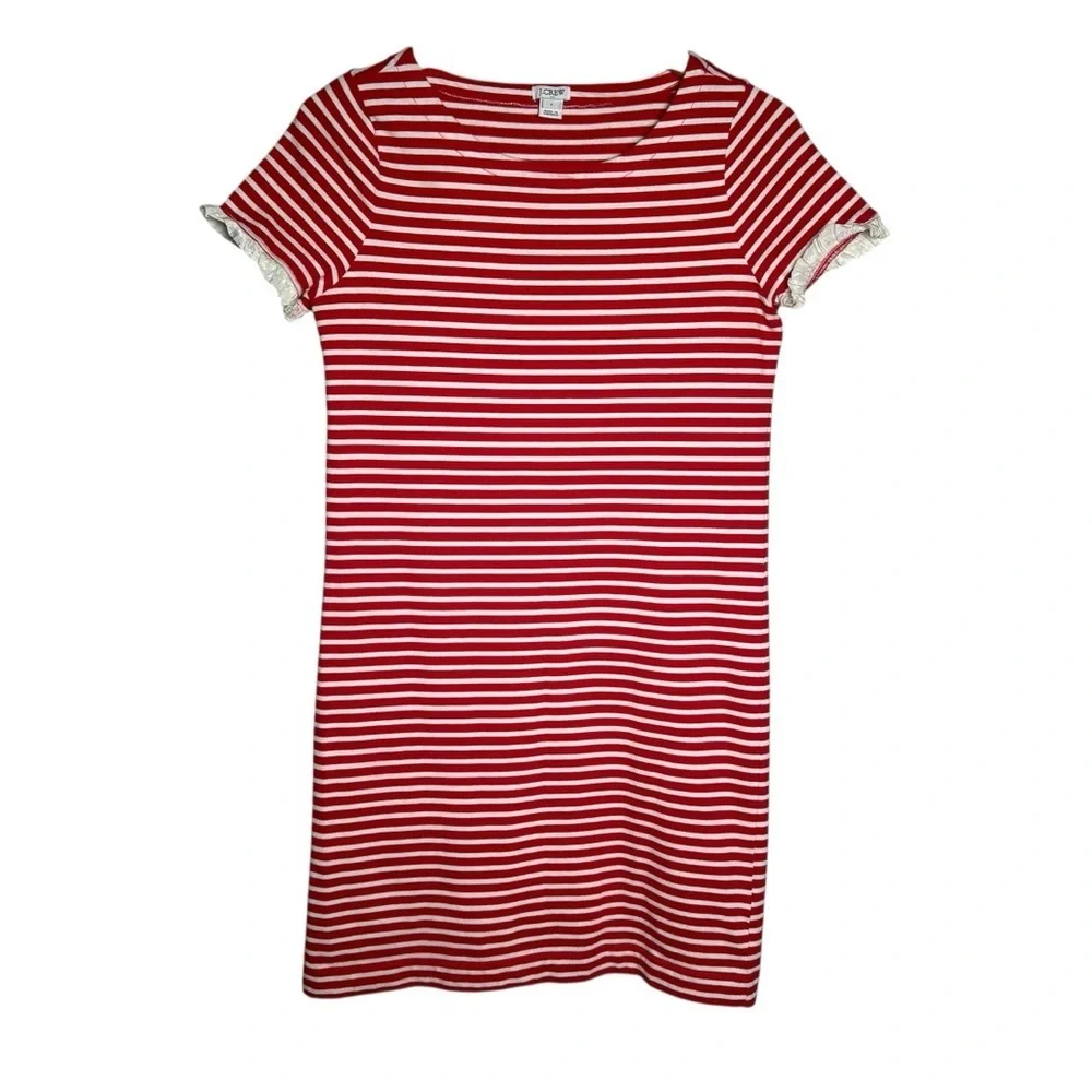J. Crew Red and White Stripe Dress Ruffle Sleeves Size Small